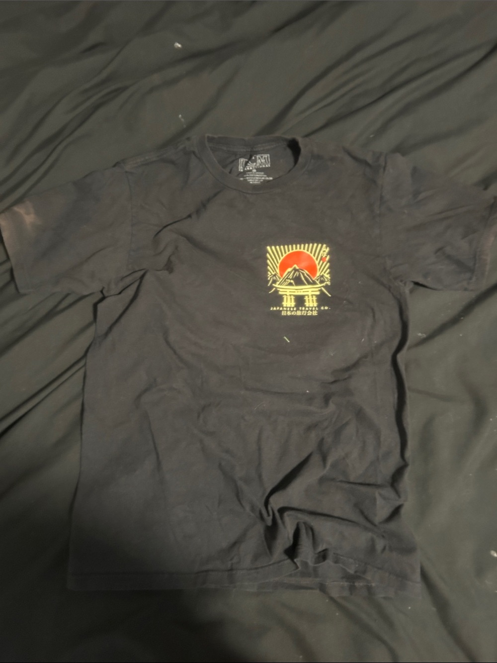 Black Graphic Crew Neck T-Shirt with Sunrise Design